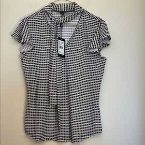 Adrianna Papell black/beige geometric print cap sleeves tie at neck size S   nwt